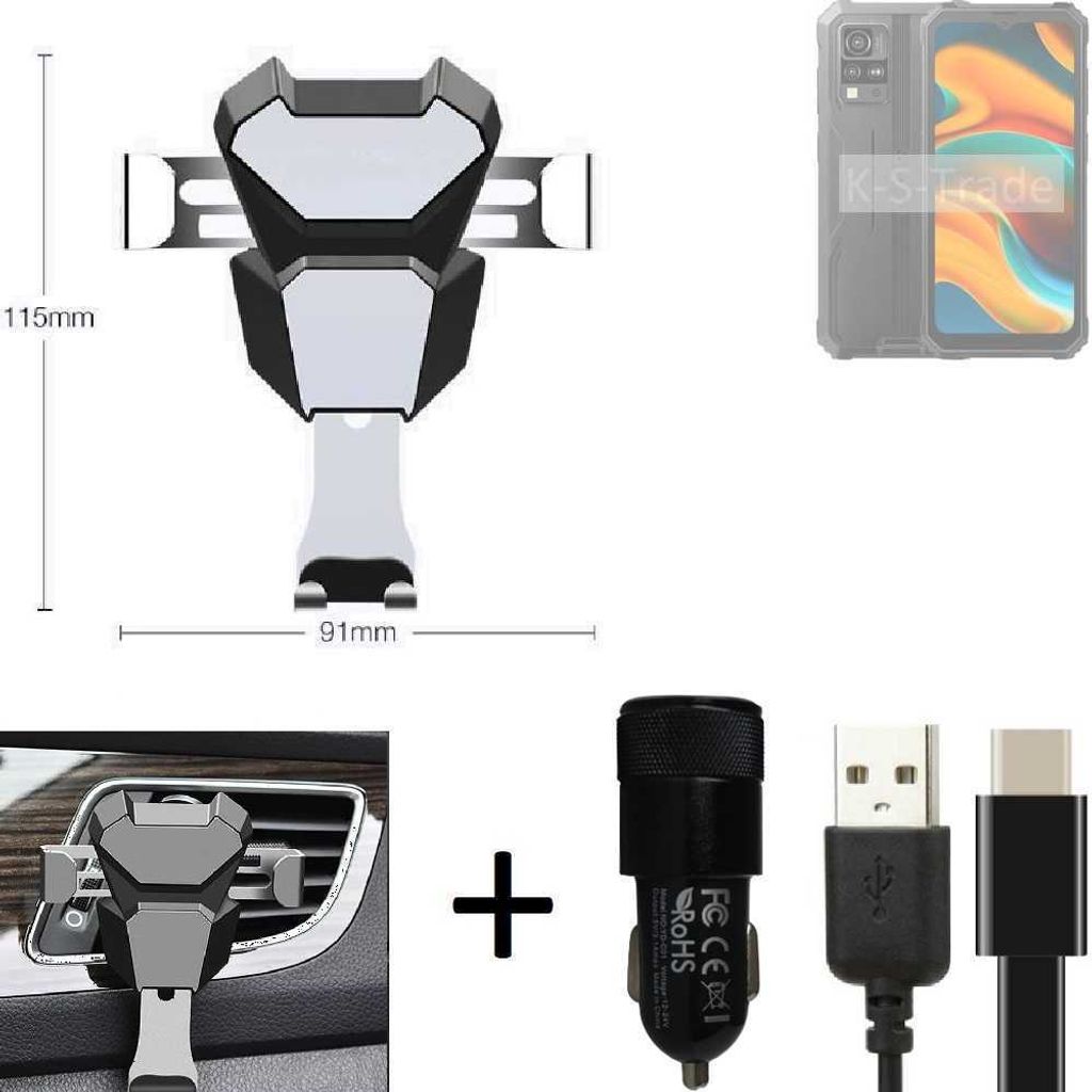 K-S-Trade Lüftungsschlitz Halterung kompatibel mit Blackview BV4800 Lüftungshalterung Lüftungsgitter schwarz-silber Auto-Halterung Smartphone
