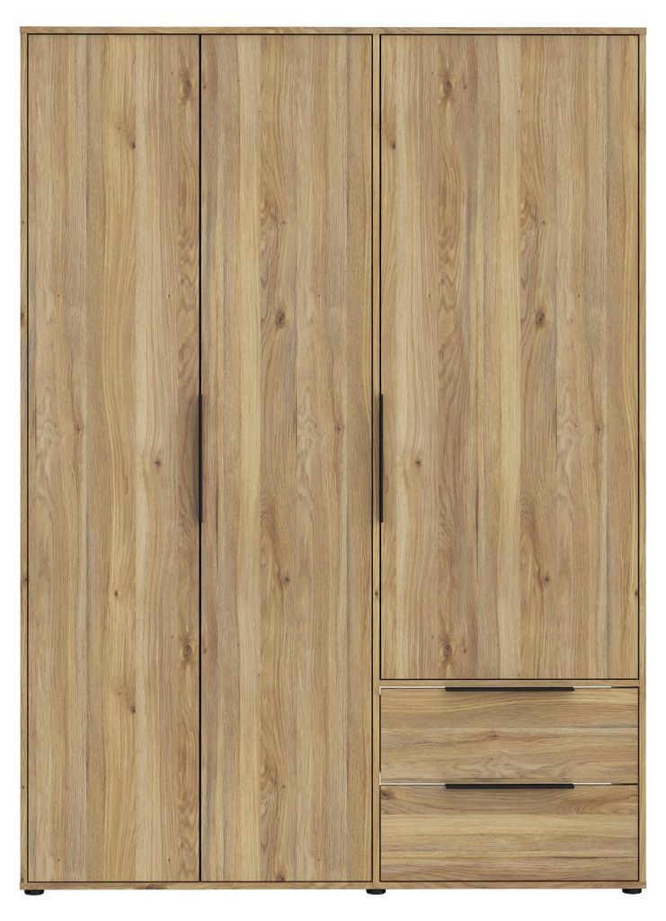 Furniture24 Kleiderschrank Orkney Okys831-D108 Schrank 144.4 X 200.1 X 59 Cm Mauvella Eiche Drehtürenschrank