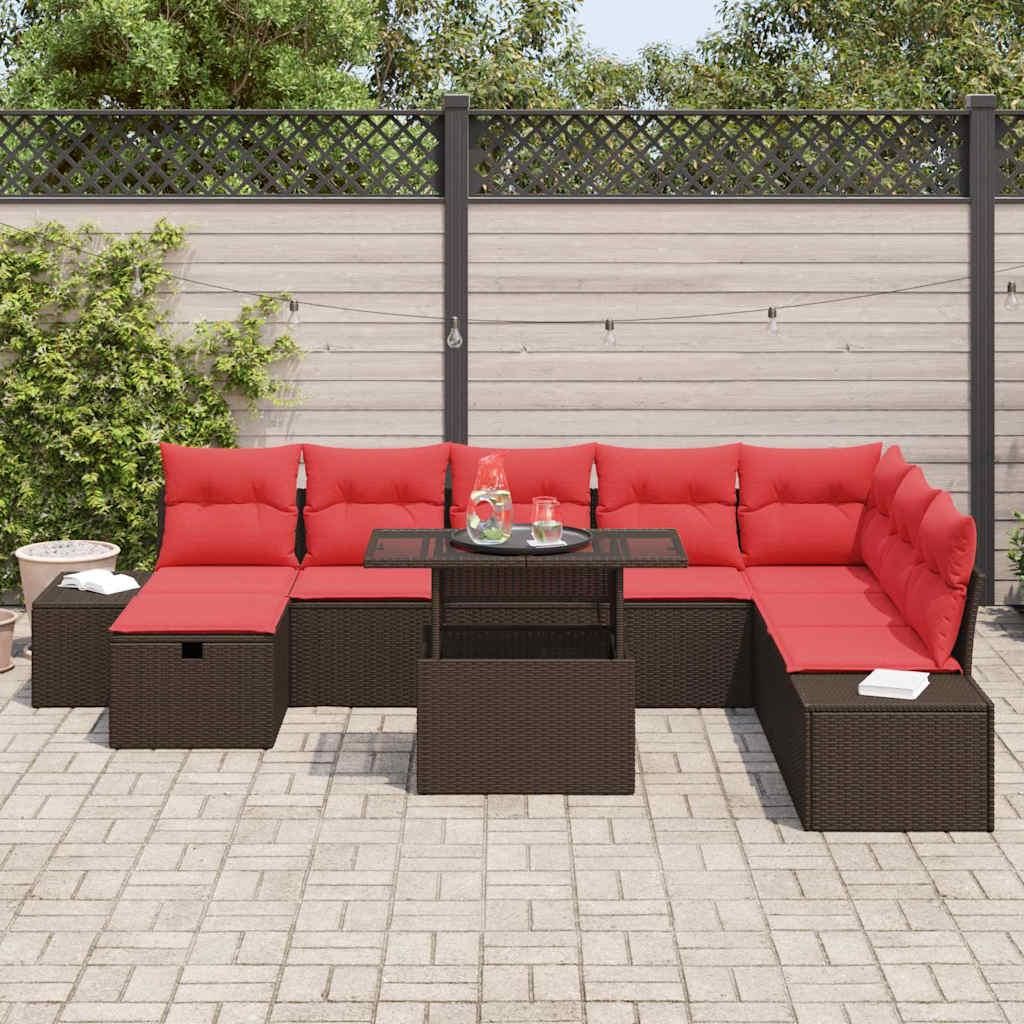 Möbel Balkonmöbel Gartenmöbel-Set - Braun - CLORIS Garten-Sofa-Set mit Kissen mit Speicher 9 pcs - Braun Poly Rattan,78.1 Kg - 741325