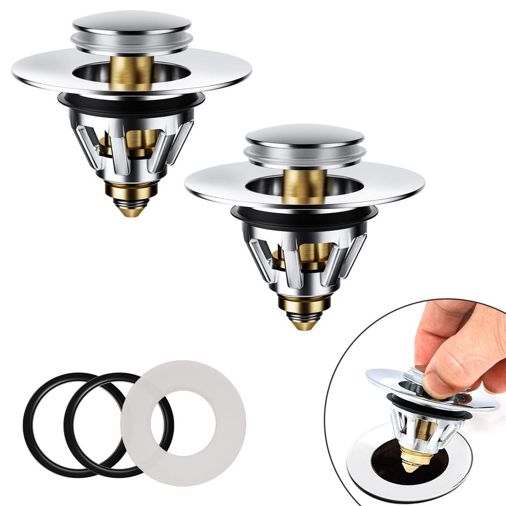 Waschbeckenstöpsel,2pcs Edelstahl-Spülbeckenstöpsel für 27–40 mm Ablauf, Pop-up Abflusssieb gegen Haare & Schmutz, verstopfungssicher