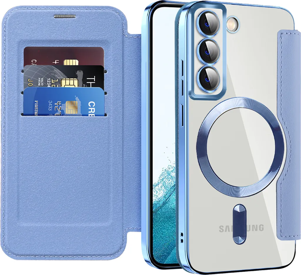 Cover MagSafe Azzurra Samsung S22 5G: Protezione in Pelle e Stile