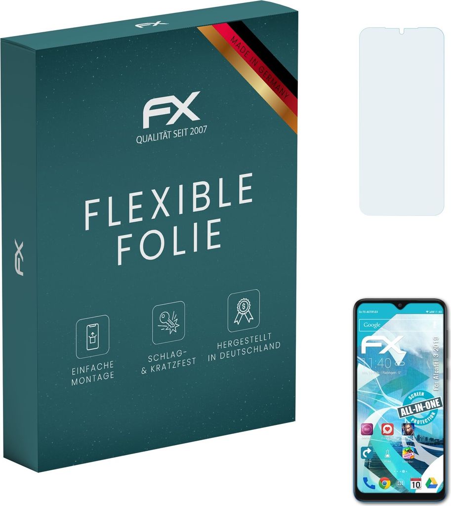 atFoliX FX-ActiFleX 3x Schutzfolie kompatibel mit Alcatel 3 (2019) Folie