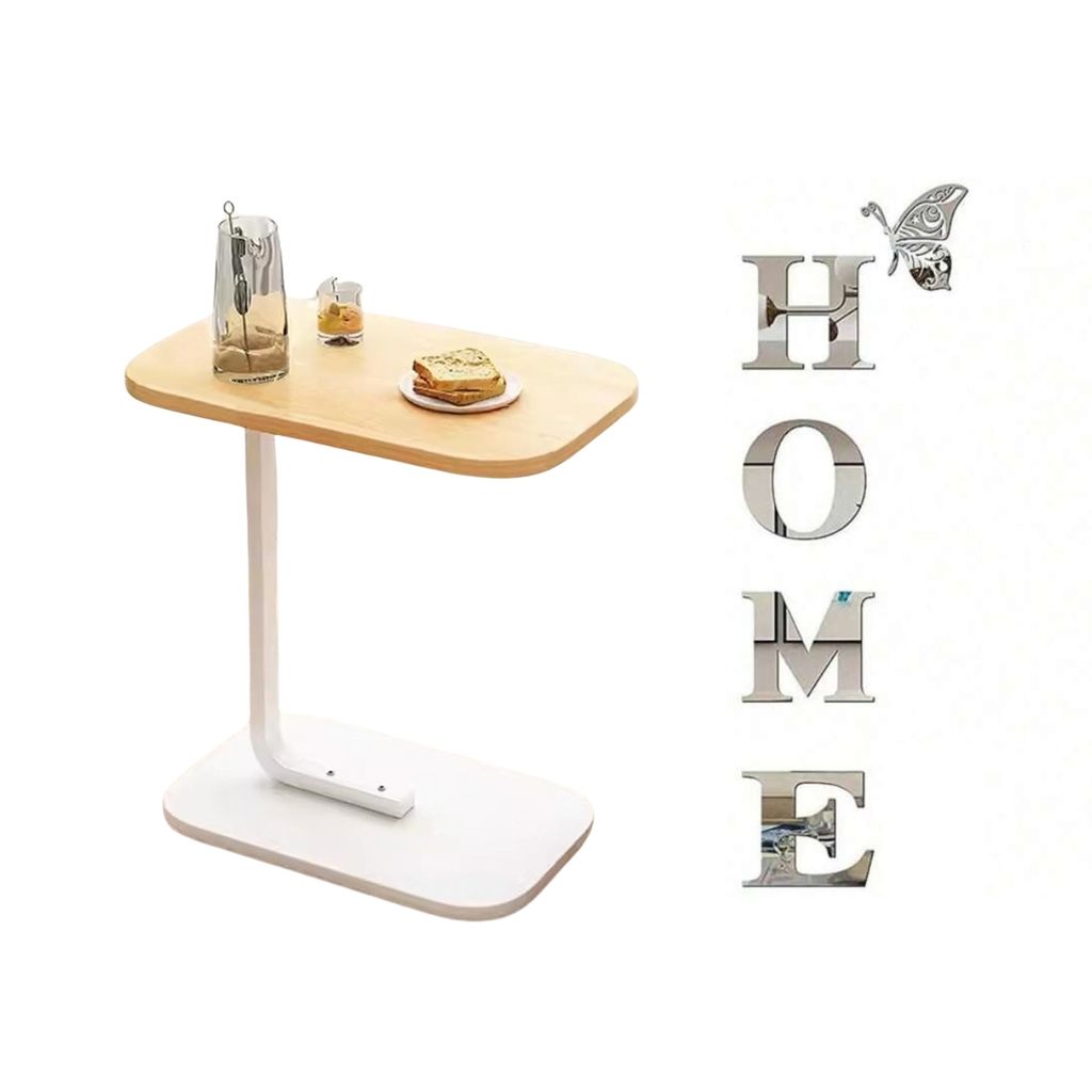 Tragbarer 1,73 kg weißer Couchtisch mit Holzoptik, Multifunktionaler Wohnzimmertisch + 3D Spiegel Wandaufkleber Set - DESKHOMEWHITE