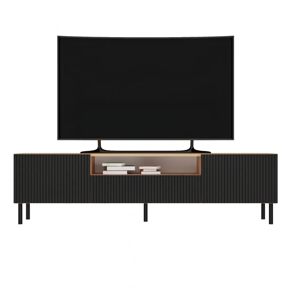 Meuble TV FREDO 1 bicolore brun noir pour cacher les câbles du salon