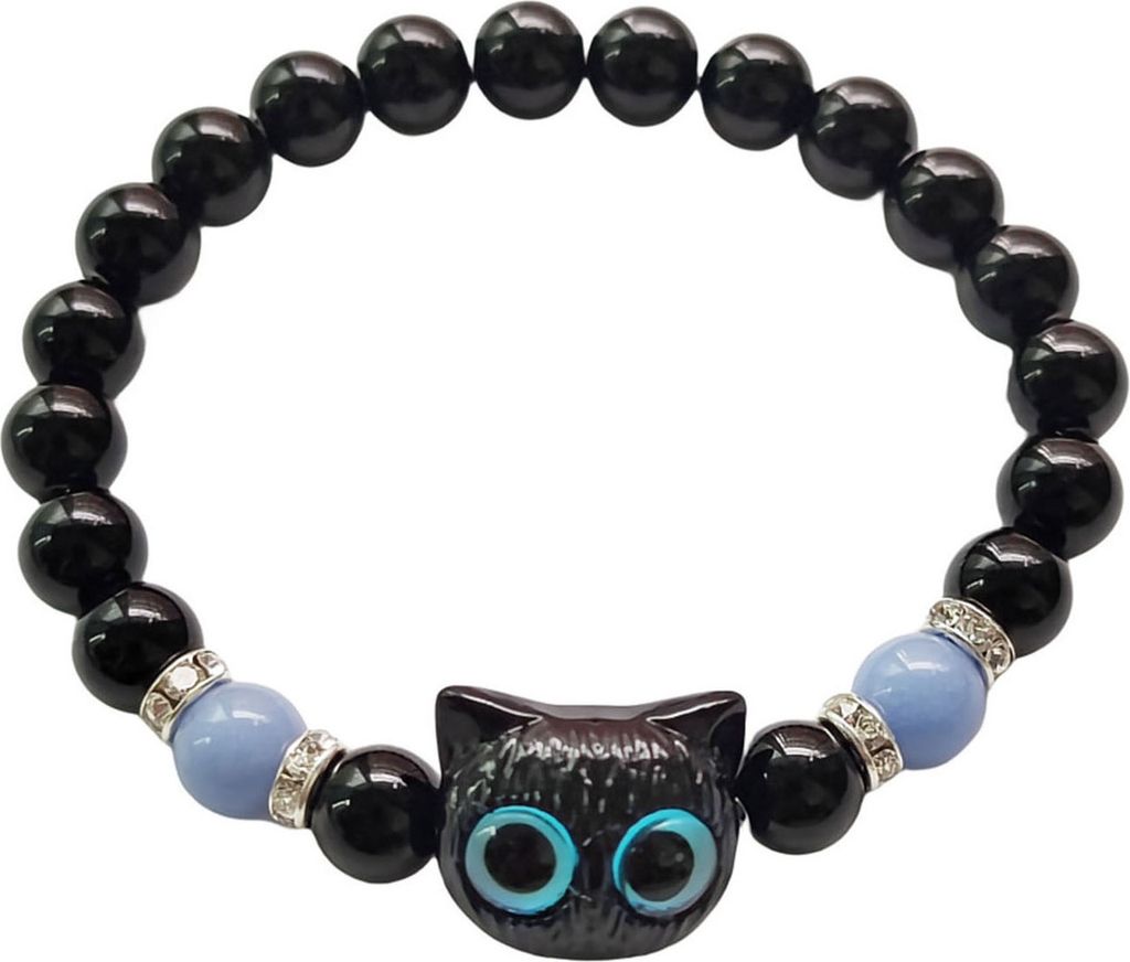 Leuchtendes Katzenarmband, Kunstachat, Harz, glatte Perlen, Strass-Dekor, verstellbar, leuchtet im Sonnenlicht, Armreif für den täglichen Party-T...