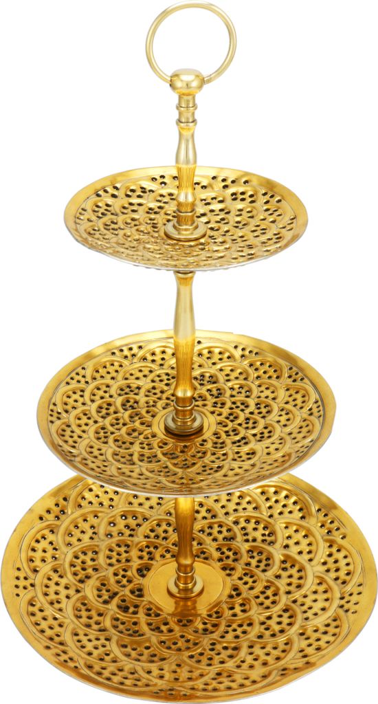 Orientalische Etagere 3 Etagen aus Metall Aghdas Gold 50cm Hoch | Etageren als Ständer für Obst Muffin Cupcake oder Kuchen | Marokkanische Dekora...