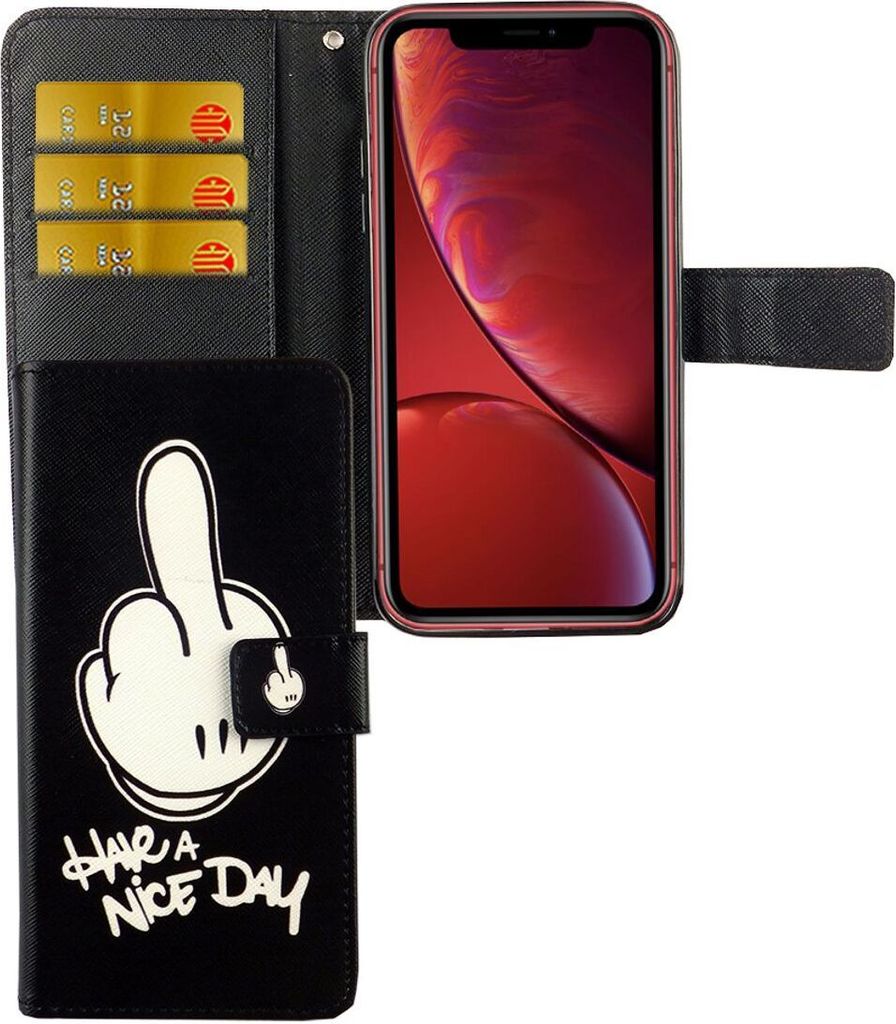 Apple iPhone XS Tasche Handy Hülle Schutz-Cover Flip-Case mit Kartenfach Have a nice day