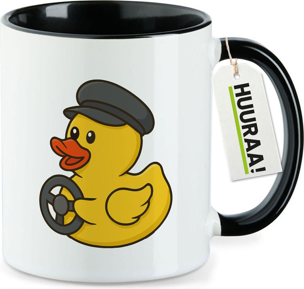 Huuraa Kaffeetasse Quietscheente Kraftfahrt Comic Gummiente 330ml Schwarz Keramik Kaffeebecher Geschenkidee