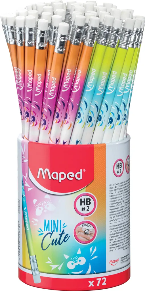 Maped Matite HB con Gomma Mini Cute | Scorta 72 Pezzi Anti-Stress