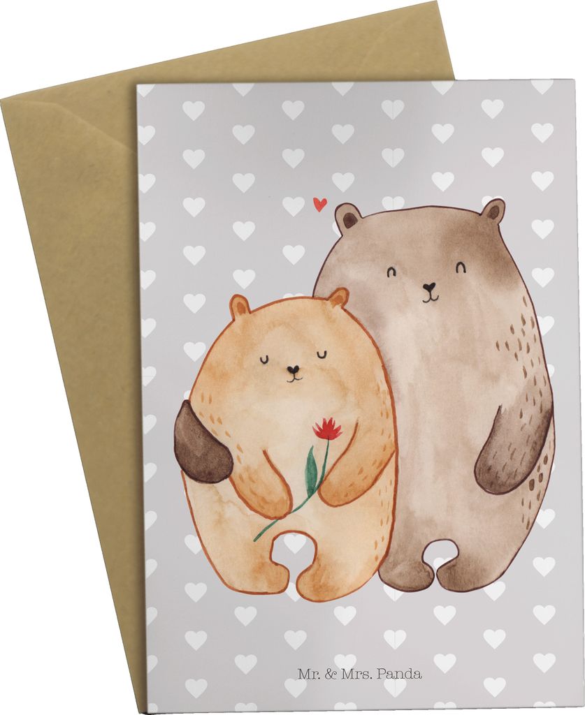 Mr. & Mrs. Panda Glückwunschkarte Bären Liebe - Grau Pastell - Geschenk, Kuscheln, einladungskarten, weihnachtskarten, Verknallt, Grußkarte, Bä...