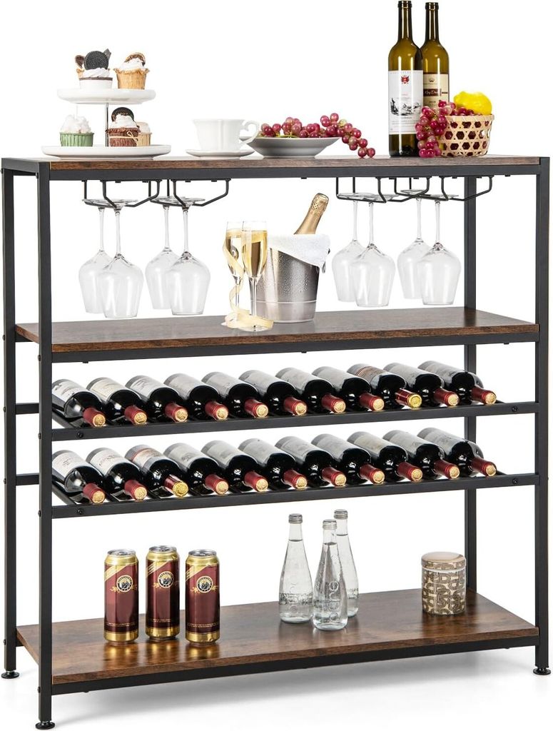 GOPLUS 5-stufiges Weinregal für 22 Flaschen, freistehendes Flaschenregal mit Glashalter, Tischplatte, Ausstellungsregal Vintage für Küche, Esszi...