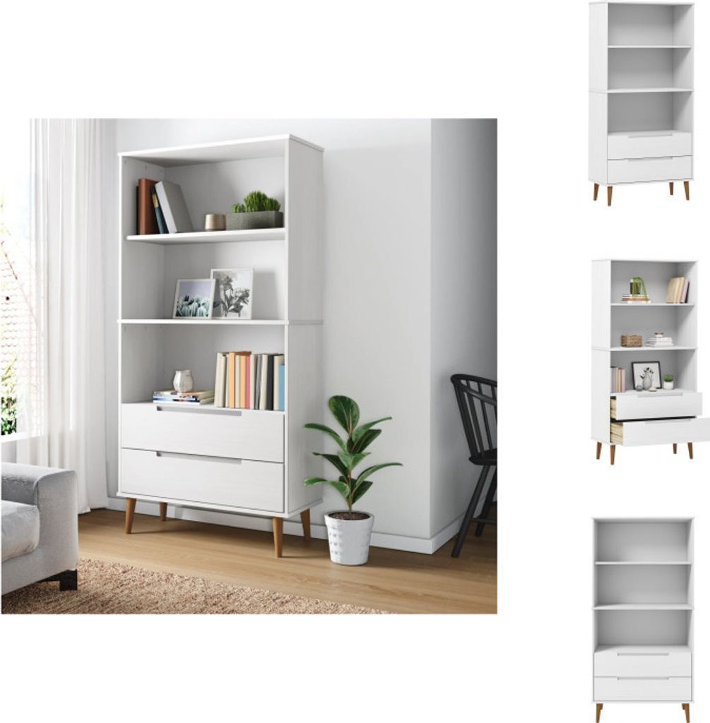 vidaXL Bücherregal MOLDE Weiß 85x35x170,5 cm Massivholz Kiefer - Bücherregale & Bücherschränke