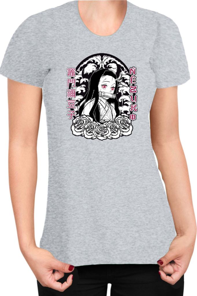Damen T-Shirt Japan Manga Anime Comics Animation Demon Anime Slayer Nezuko 18, Lady L / Grau