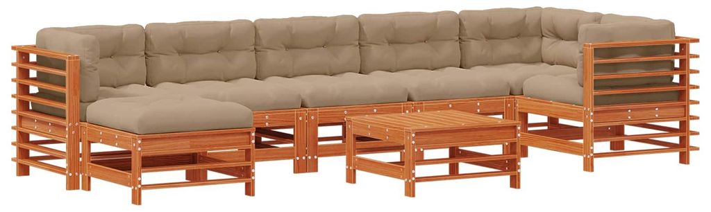 Garten-Lounge-Set 8 pcs Wachsbraun Massives Kiefernholz