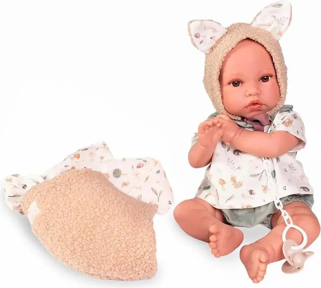 Poupée Réaliste Erik Antonio Juan : Bébé avec Porte-bébé Beige pour Sortir