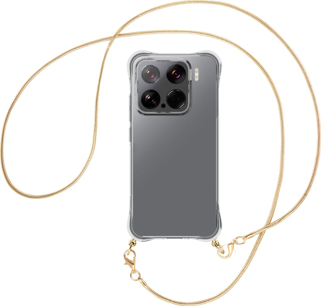 Handykette Backcover-Schutzhülle mit Band (Metall goldfarben) für Xiaomi 15 5G - goldfarbene Snake-Kette