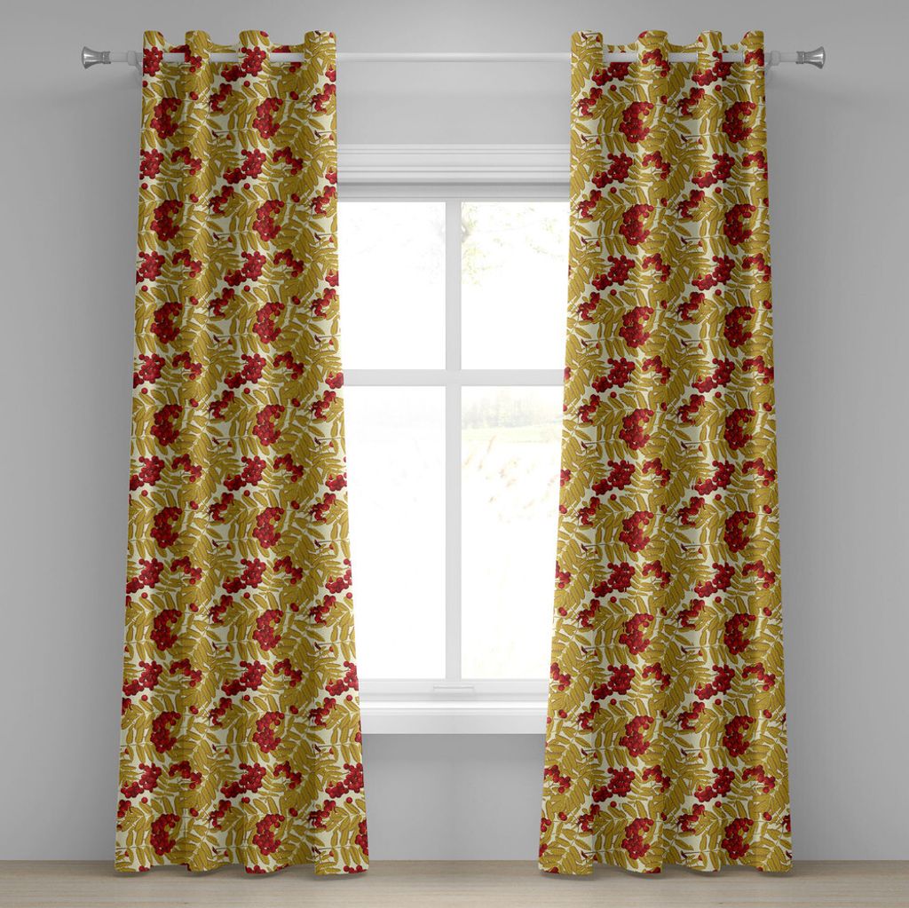 ABAKUHAUS Eberesche Ösenvorhang, Saftige reife Ebereschen-Früchte mit Laub-Beeren und Laub-ländlicher Natur, Dekorative 2-Panel-Fenstervorhänge...