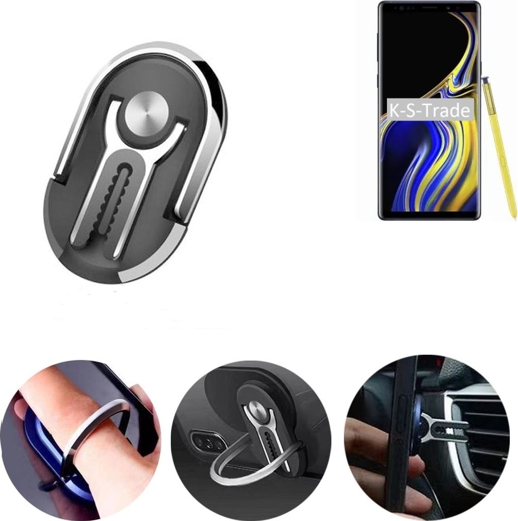 K-S-Trade 3in1 Smartphone-Ring Handy-Ring kompatibel mit Samsung Galaxy Note 9 Fingerhalterung Handyring Tischständer Lüftungsgitter-Halterung