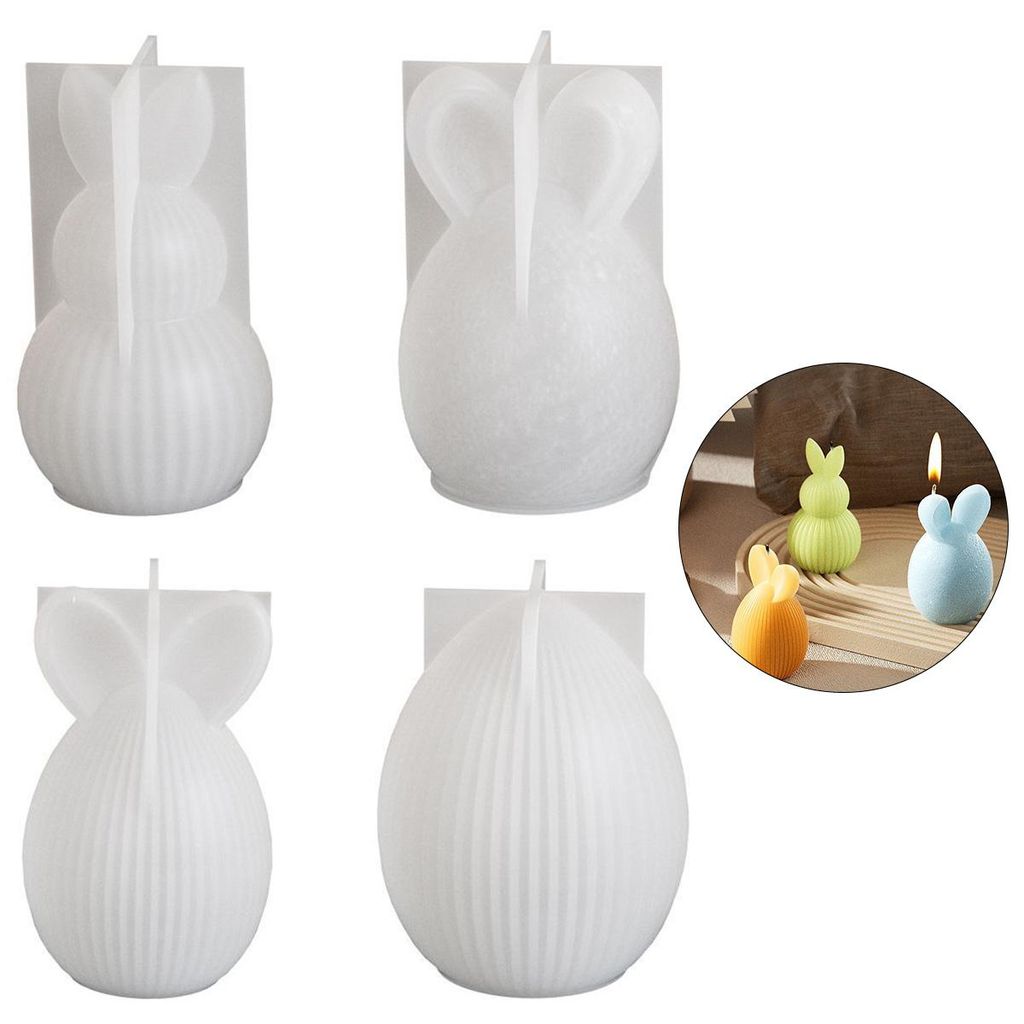 4 Stück Silikonformen Gießformen,Ostern Silikonform Osterhase Kerzen,Kaninchen Osterei Gießformen Silikon für Frühling für Gips und Sojawachs...