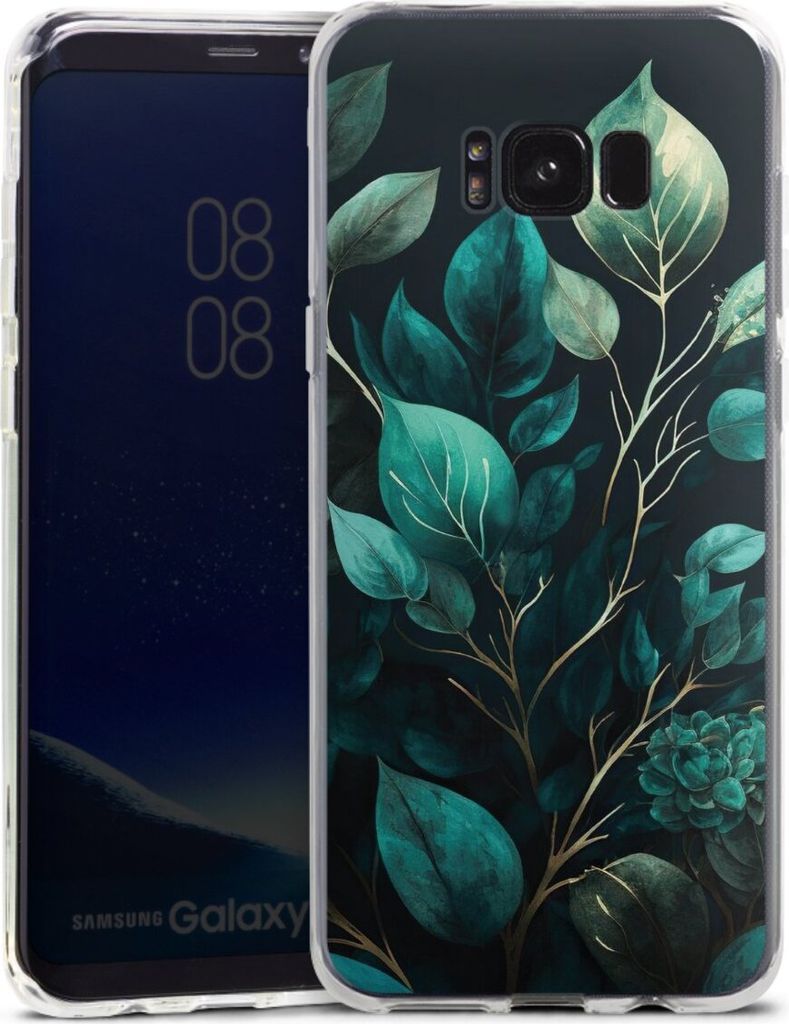 DeinDesign Handyhülle für Samsung Galaxy S8 Plus Silikon Hülle Case Smartphone Schutzhülle Blätter schwarz Eukalyptus