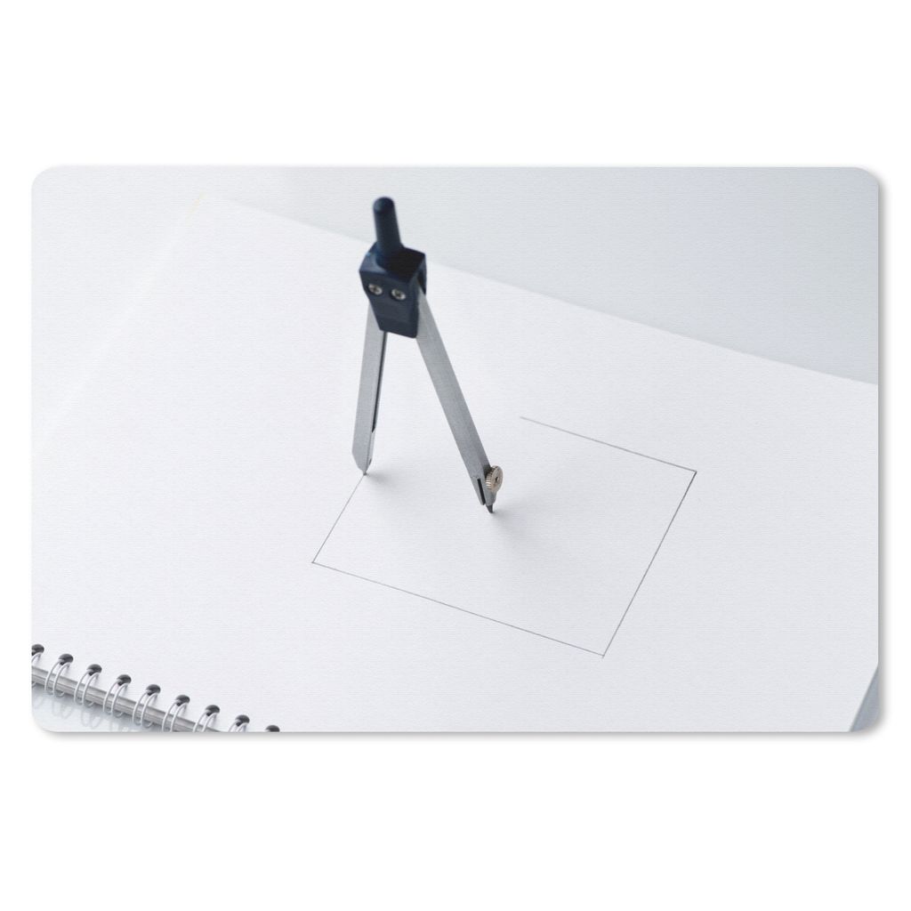 MuchoWow Schreibtischunterlage Ein Zirkel auf weißem Papier im Quadrat 60x40 cm - XXL Mauspad - Großes Mauspad