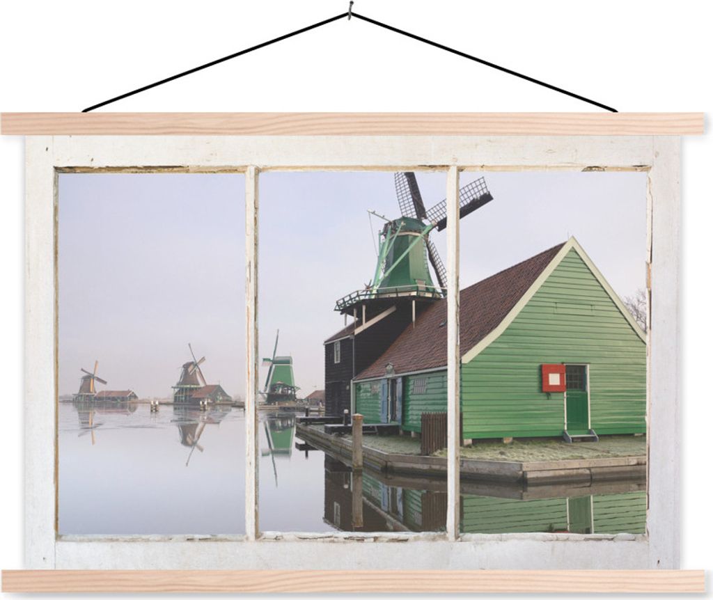 MuchoWow Textilposter Aussicht - Wasser - Mühle 60x40 cm mit holzfarbenen Rahmen - Bilder
