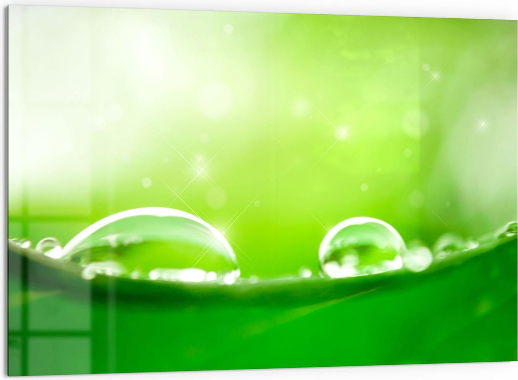 DEQORI Küchenrückwand Glas 60x40 cm 'Tautropfen auf Blatt' Spritzschutz Bad Rückwand