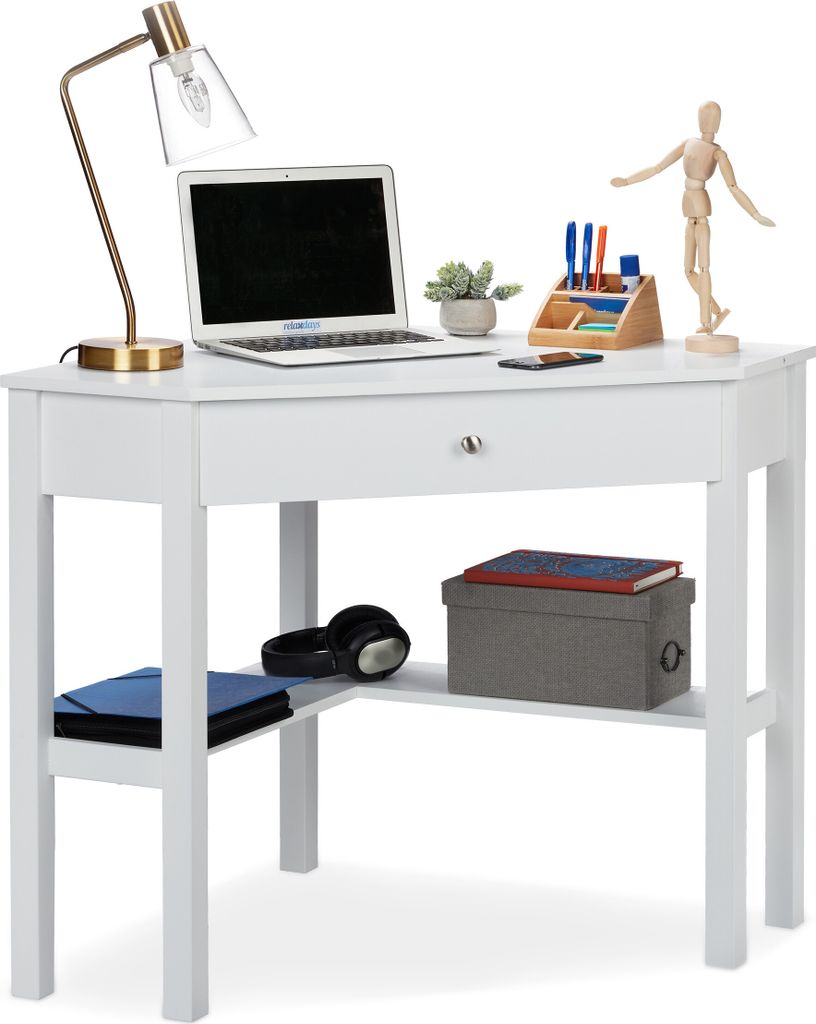 Bureau d'angle Relaxdays, avec étagère et tiroir, peu Image du produit 