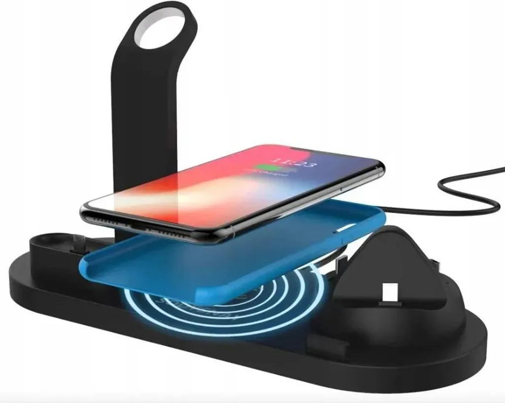 Chargeur à induction 6 en 1 compact avec dock rotatif multi-embouts