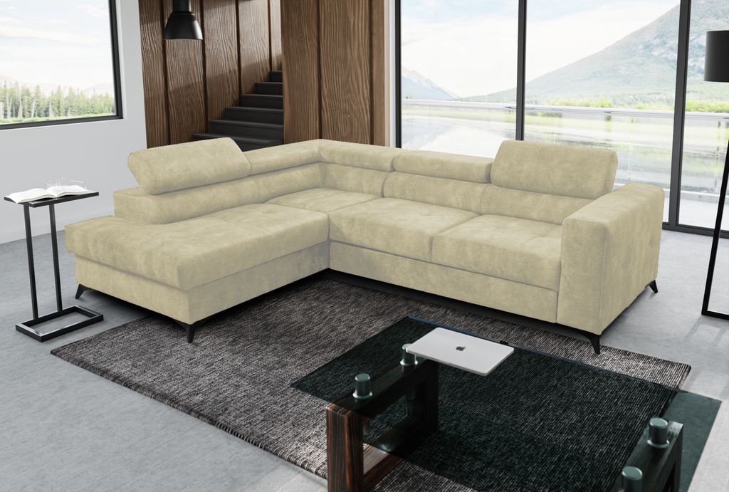 Ecksofa Palermo L-Form links mit Schlaffunktion Bettkasten 267 cm Lieferung bis in die Wohnung Wohnzimmer (Farbe: Sally 01 - beige)