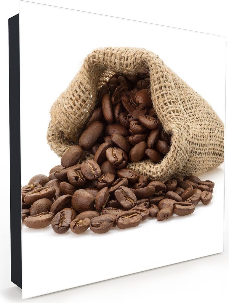 Nachbildung-Schlüsselkasten, Magnetpinnwand und Memoboard mit Glasfront Motiv Kaffeebohnen in Beutel