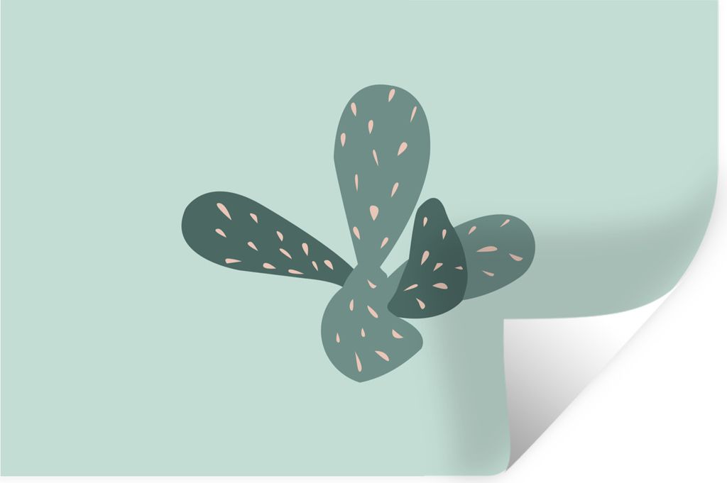 MuchoWow Wandtattoo Wandsticker Wandaufkleber Sommer - Kaktus - Blau 60x40 cm Selbstklebend und Repositionierbar - Wierderverwendbar - Selbstklebend