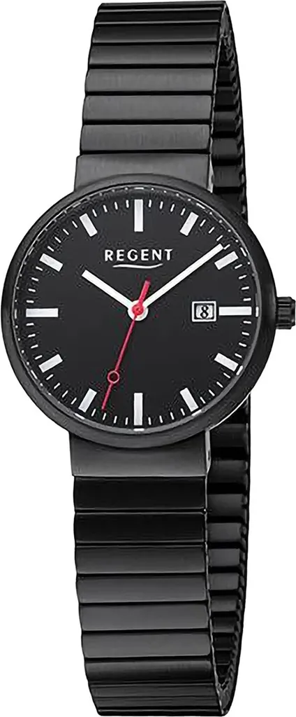 Montre-bracelet à Quartz pour Femme Regent avec Cadran Noir et Bracelet Argent