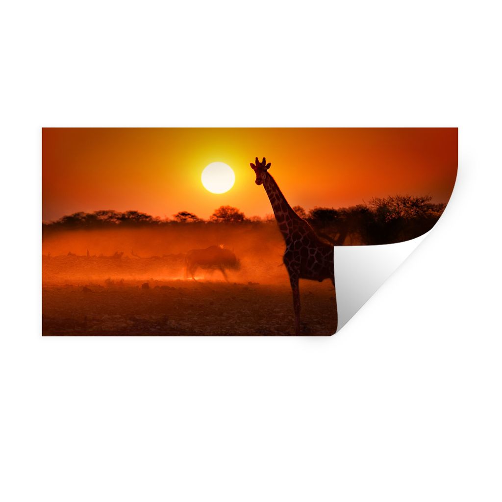 MuchoWow Wandtattoo Wandsticker Wandaufkleber Giraffe - Sonne - Savanne 80x40 cm Selbstklebend und Repositionierbar - Aufkleber