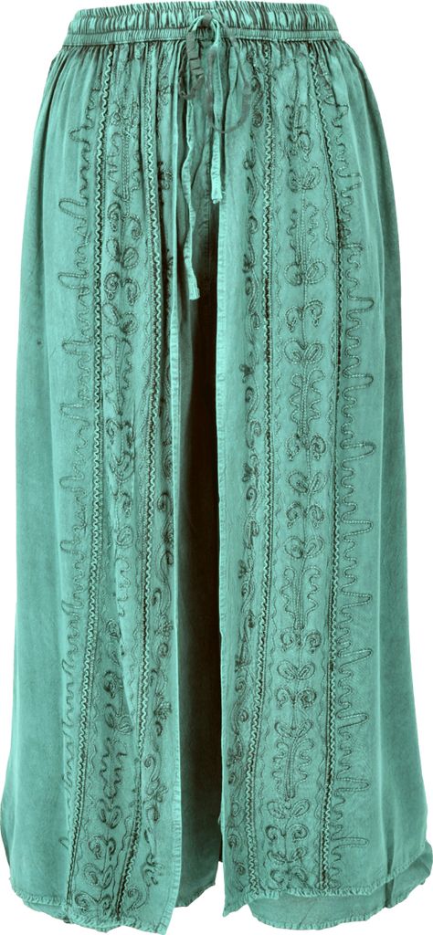Palazzohose, Langer Boho Hosenrock, Orienthose, Bestickte Sommerhose - Aqua, Damen, Grün, Viskose, Hosen