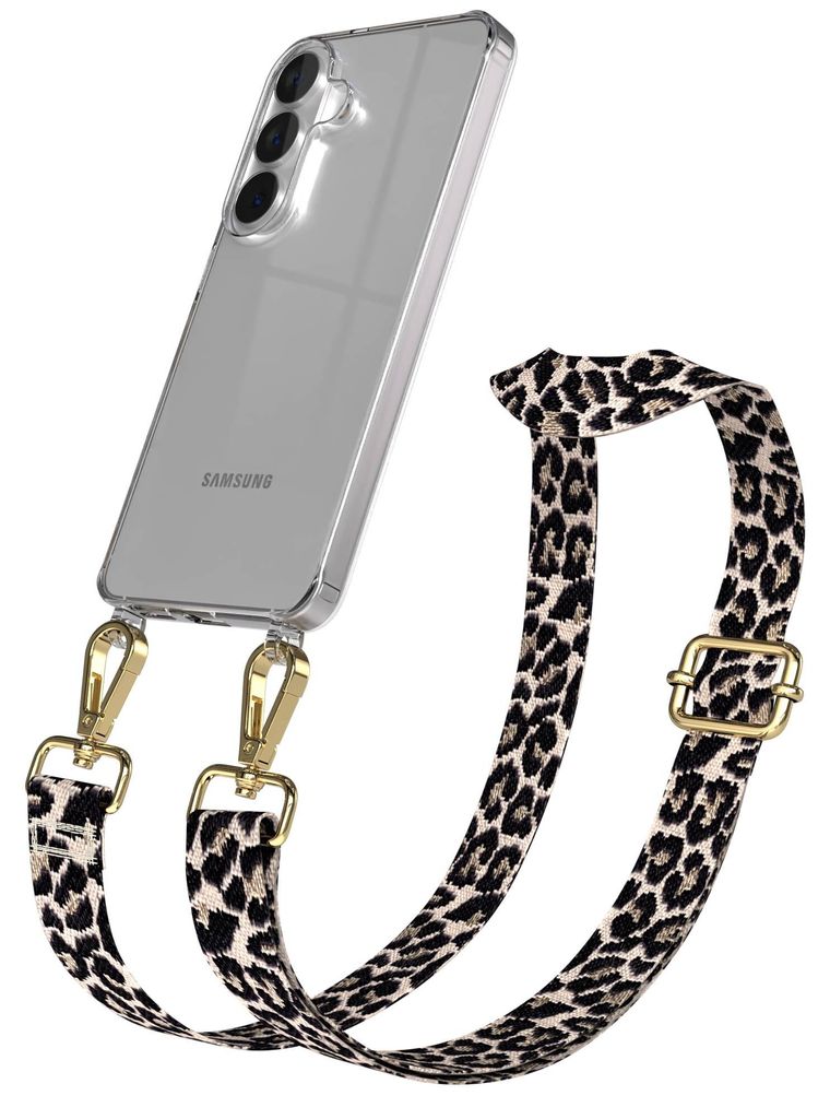 EAZY CASE Handykette - Verstellbarer Trageriemen kompatibel mit Samsung Galaxy S26, Handykordel mit transparenter Silikon-Hülle, Karabiner Gold, L...
