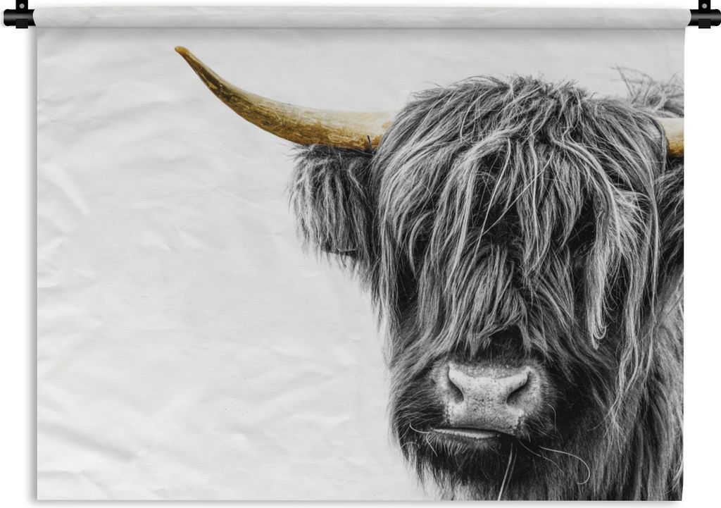 MuchoWow Wandteppich Wandbehang Schottisches Hochlandrind - Tiere - Schwarz - Gold 60x45 cm Tapisserie Dekoration Wandtuch - Das Schlafzimmer