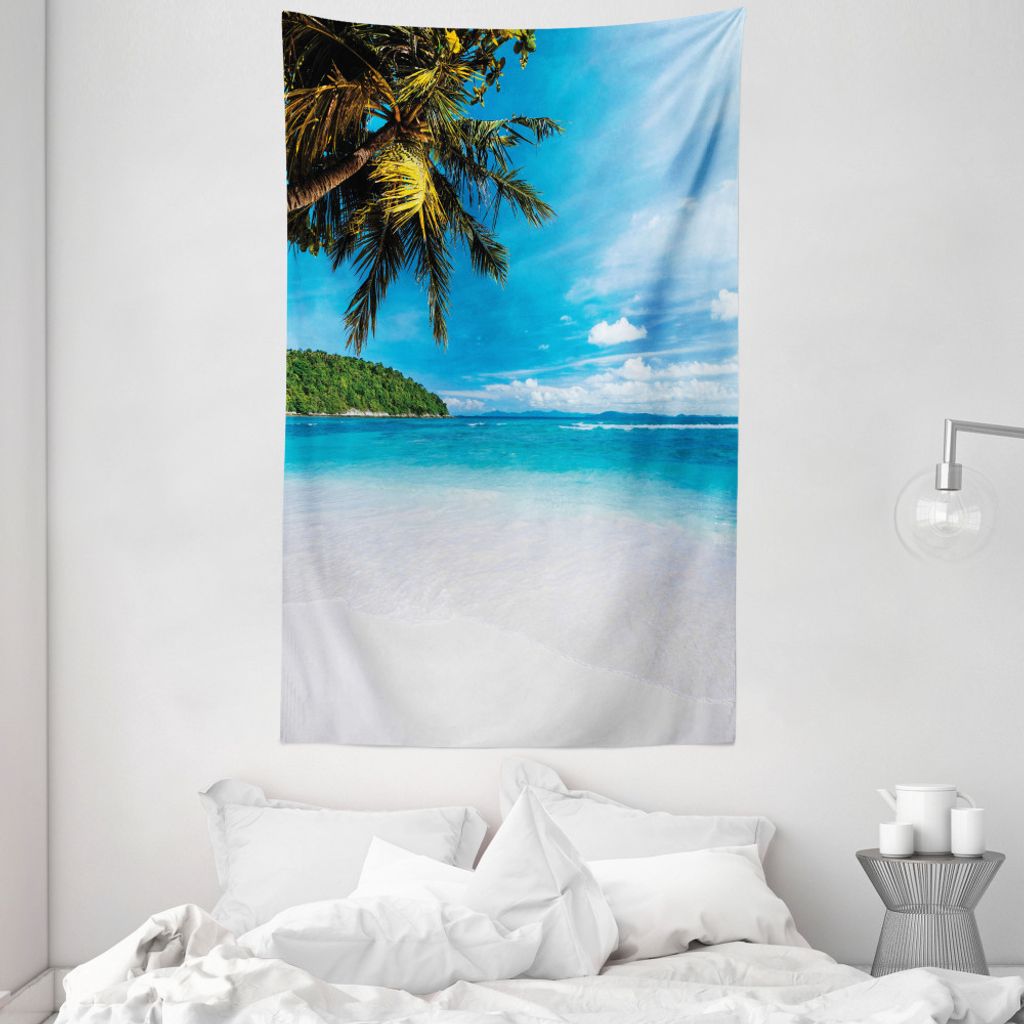ABAKUHAUS Tropisch Wandteppich und Tagesdecke, Exotic Island Beach aus Weiches Mikrofaser Stoff Waschbar ohne Verblassen Digitaldruck, 140 x 230 cm...