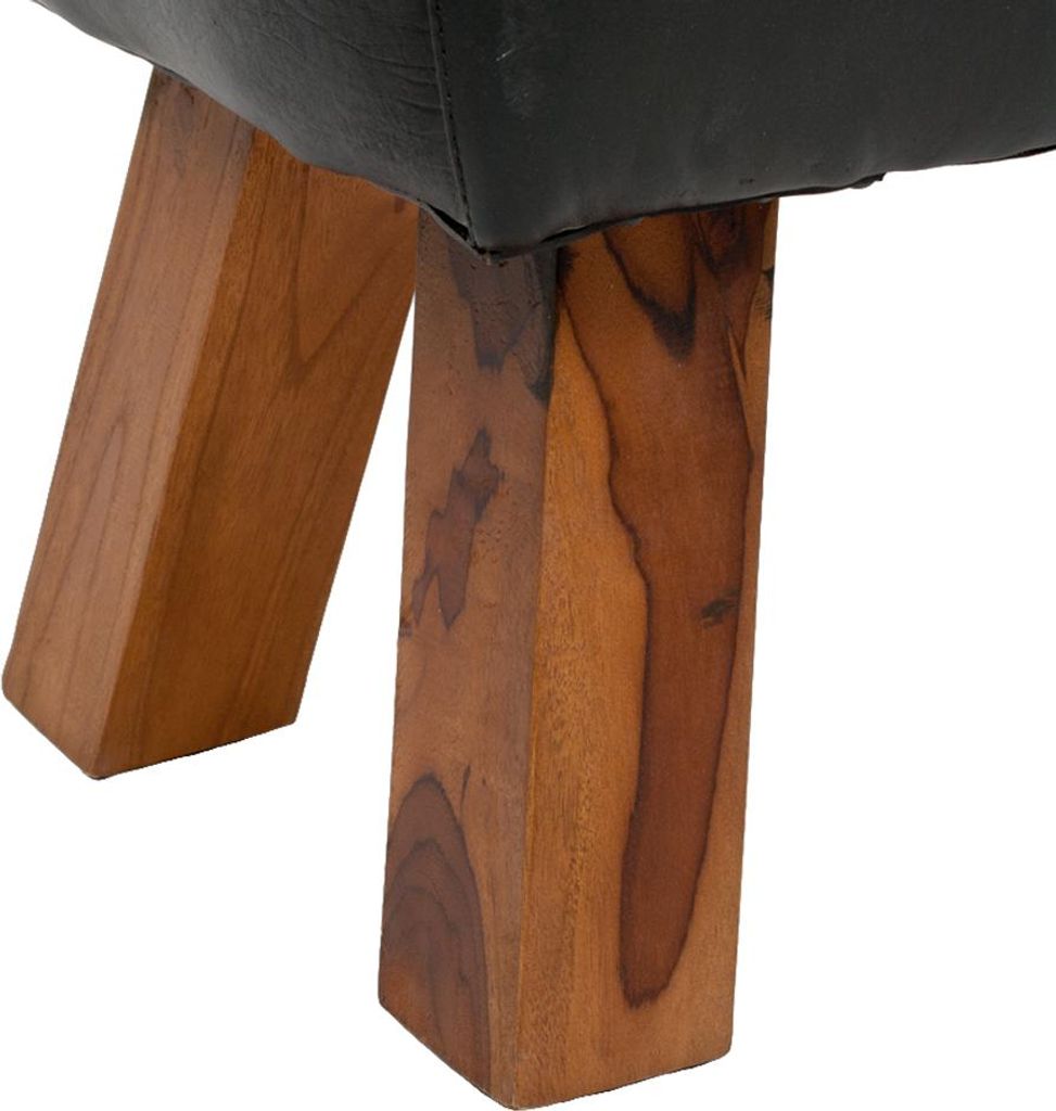 Leder Bank MAXI Schwarz 120cm Teakholz Turnbock