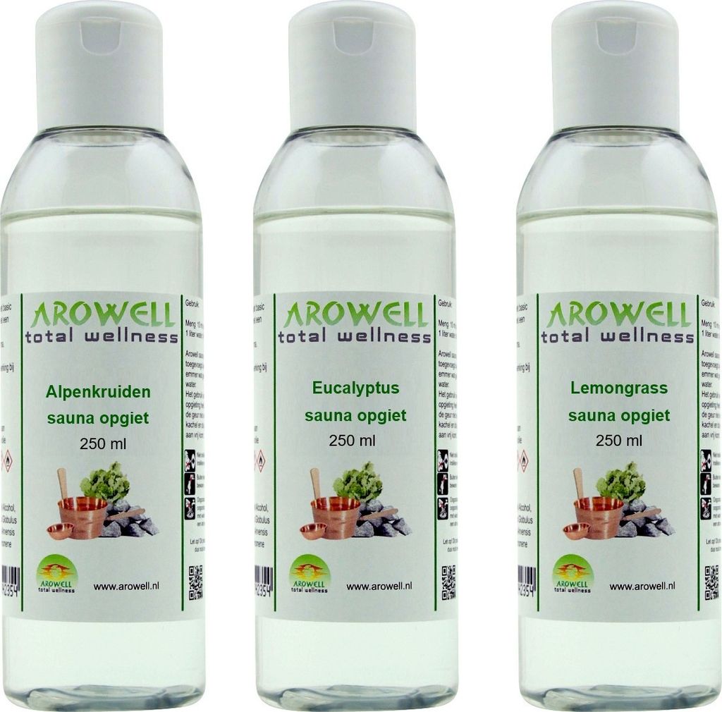 Arowell - Alpenkräuter Eukalyptus Zitronengras Saunaaufguss Saunaduftaufguss Konzentrat - 3x 250 ml