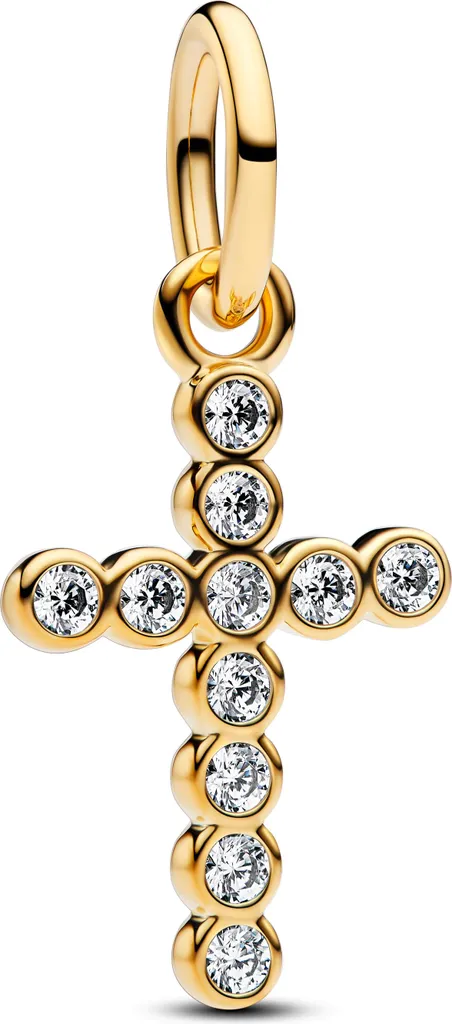 Cadeau Bijou Femme : Charm Pendentif Croix Or 14 carats et Zirconium