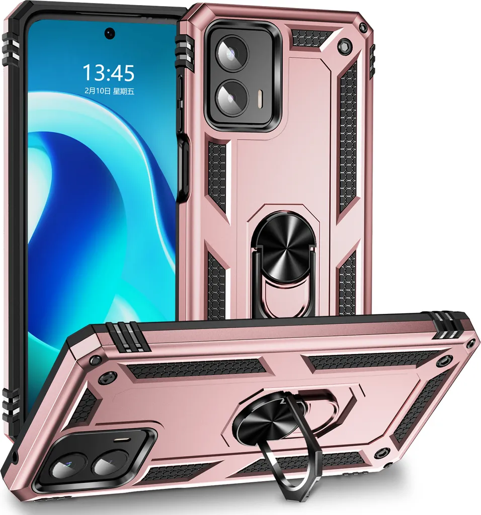 Custodia per Motorola Moto G 5G 2023 a doppio strato robusta, protezione militare con supporto ad anello e supporto Rosa