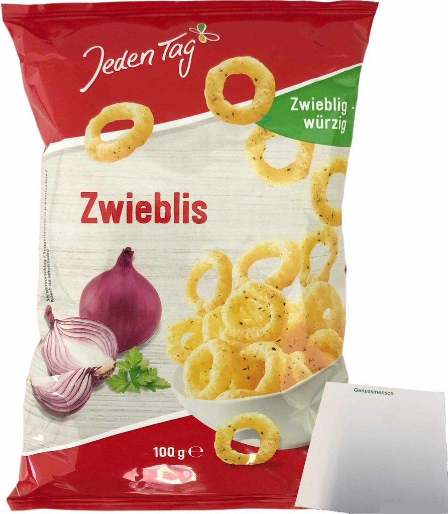 Jeden Tag Zwieblis zwieblig-würzig Zwiebelringe (100g Packung) + usy Block