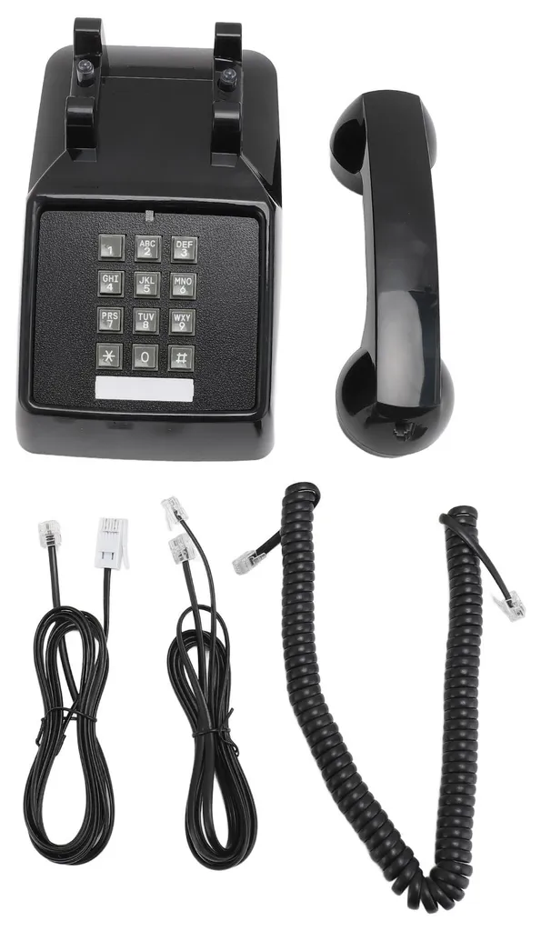 Téléphone filaire vintage noir avec sonnerie mécanique et grosses touches