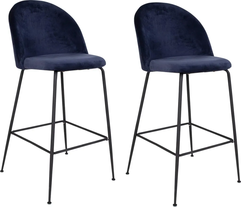 Lisa Design Antigua lot de 2 tabourets de bar en velours bleu élégants