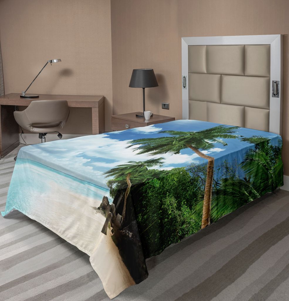 ABAKUHAUS Strand Bettlaken, Palmen Blätter Insel Ozean exotischen Dschungel Lagoon Reisen Thema Bild, weiches bequemes oberes Bettlaken für ein d...