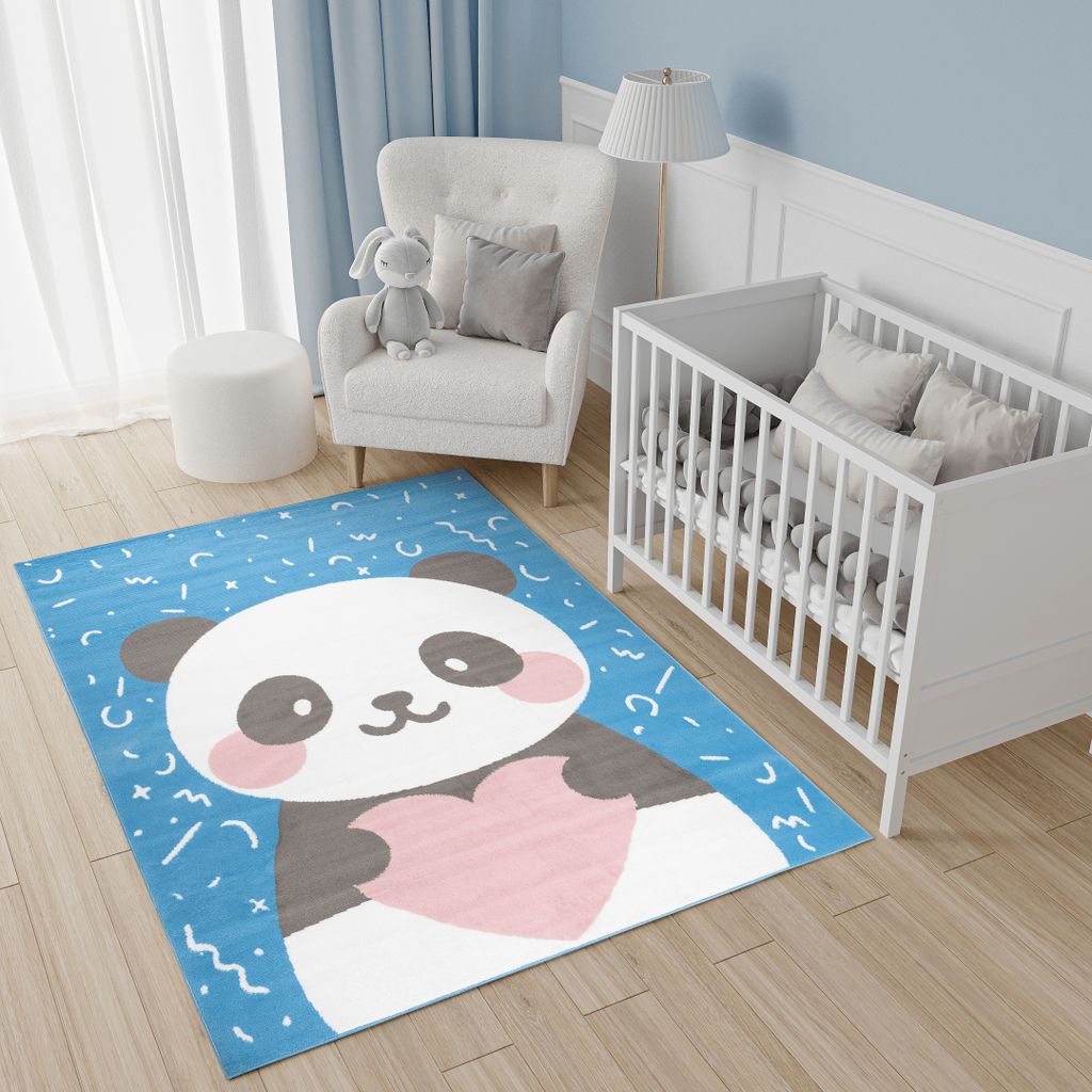 Teppich Kinderzimmer Wohnzimmer Schlafzimmer Kurzflor Modern Design Blau 140 x 200 cm