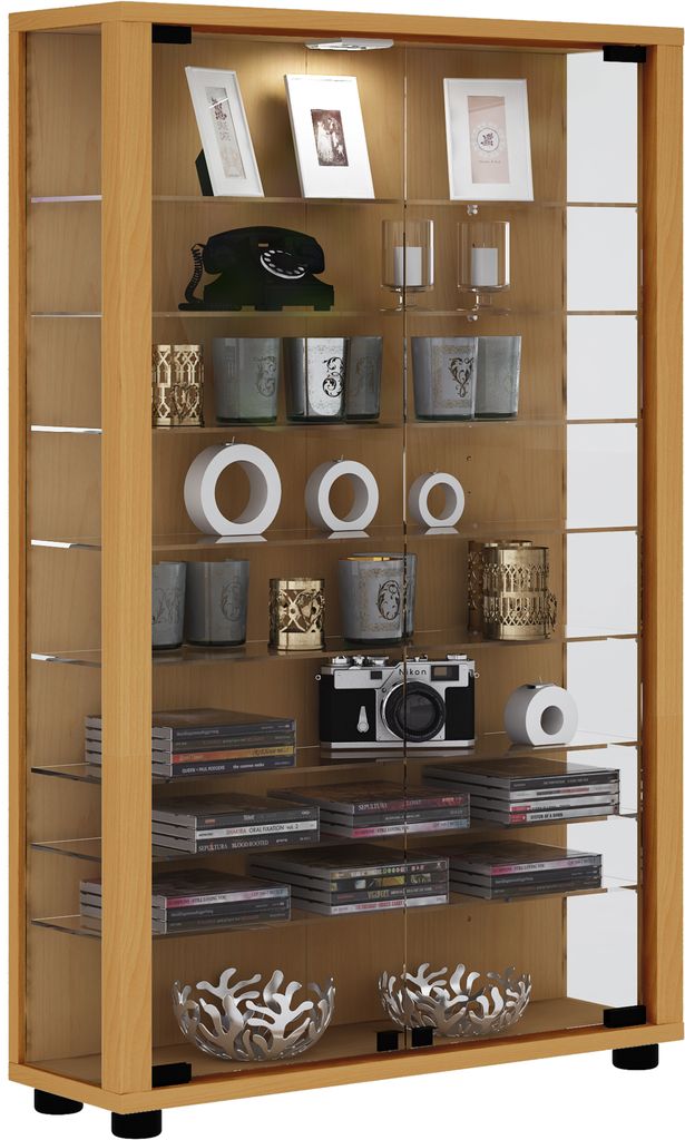 LumoMini Vitrinenschrank 2 Glastüren Buche Nachbildung. Produktbild 