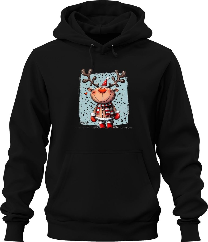 Niedliches Weihnachtsrentier Schal Herz Schneeflocken lustig Uni Hoodie Kapuzenpullover, Schwarz, 3XL