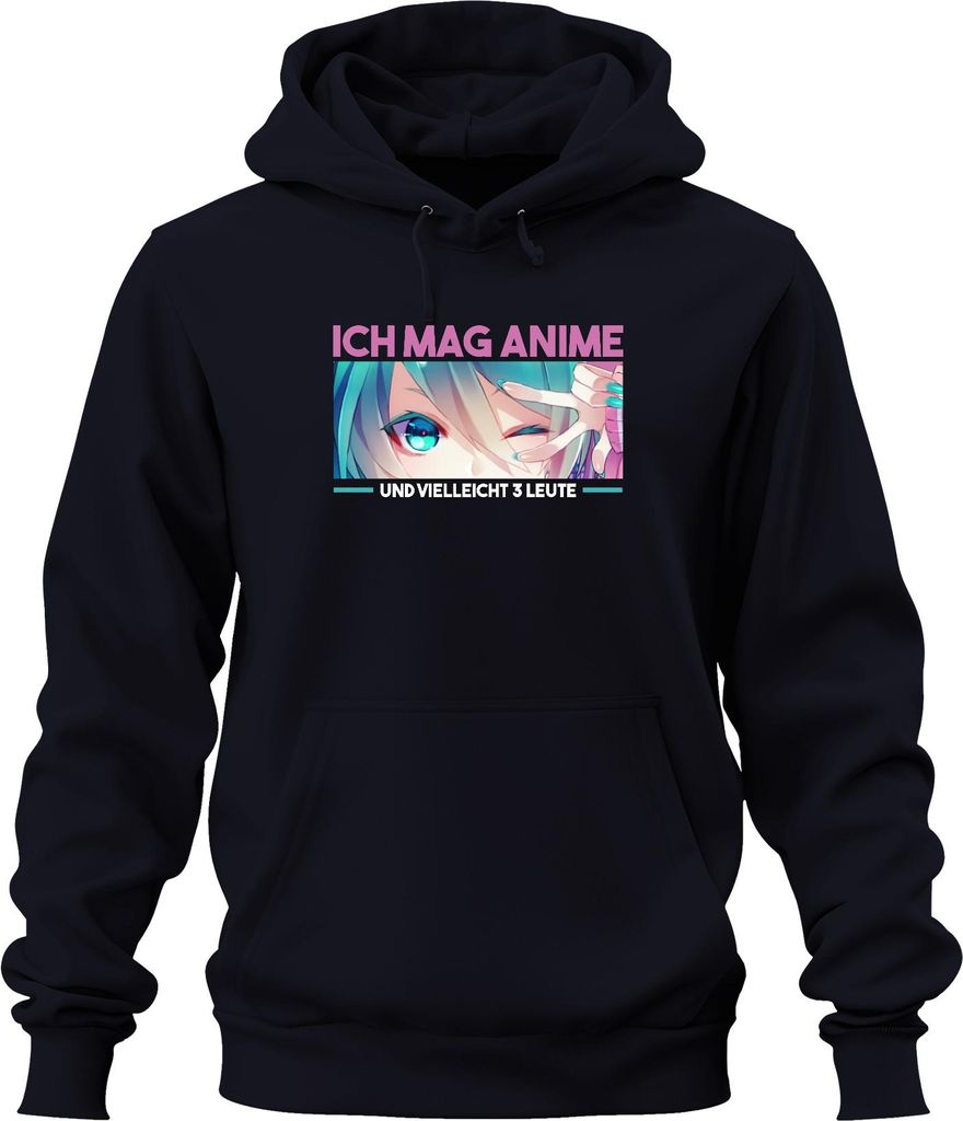 Ich mag Anime und vielleicht 3 Leute Kawaii Otaku Manga Fan Chibi Uni Hoodie Kapuzenpullover, Navy, 3XL